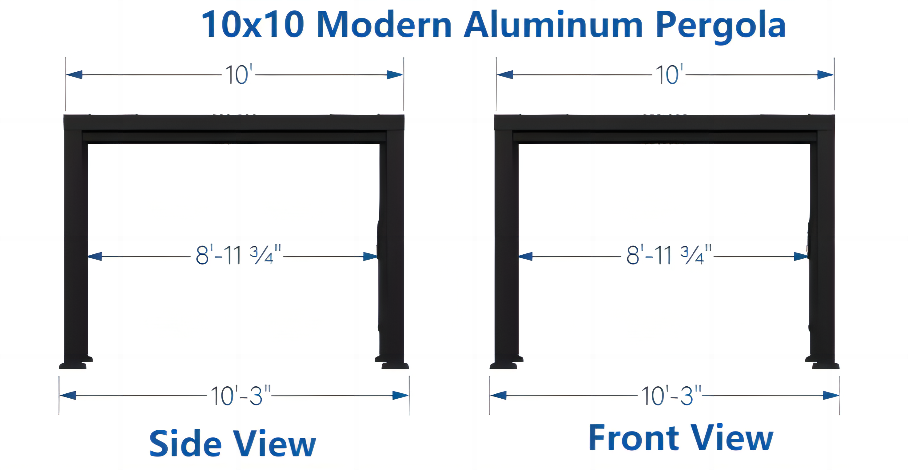 10x10 Modern Aluminum Pergola Size